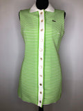 10  womens  white  vintage  tennis dress  stripes  retro  MOD  mini dress  Lacoste  green  dress  collar dress  button front  60s  1960s