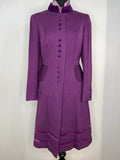 Vintage 1960s Victorian High Neck Velvet Trim Coat in Purple - Size UK 12