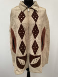 zip front  zip  womens jacket  womens  vintage  Suede Jacket  Suede  poncho  pockets  patterned  pattern  neospun jersey  front pockets  collar  cape  brown  big collar  beige  70s  1970s