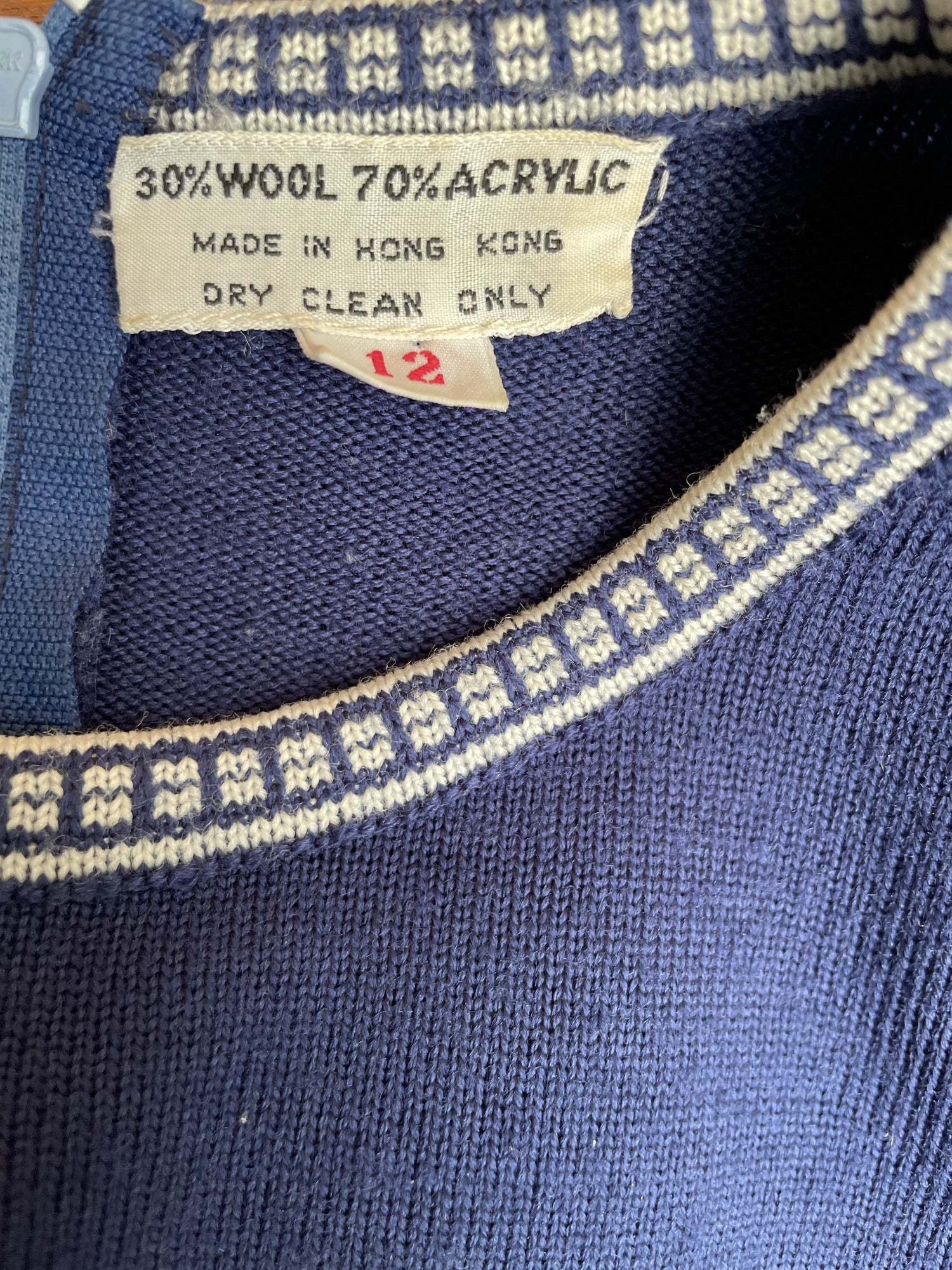 zip back  zip  wool  womens  vintage  Urban Village Vintage  top  summer  retro  Navy  MOD  embroidered pattern  Embroidered  denim  blue  back zip  8  60s  1960s