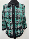 womens jacket  womens  vintage  Urban Village Vintage  urban village  square pattern  penny collar  patterned  pattern  MOD  long sleeve  Jacket  Green  decorative pockets  crop jacket  collar  button down  button  big collar  60s  1960s  16