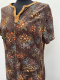 zip back  womens  vintage  V-Neck  Urban Village Vintage  urban village  short sleeved  short sleeve  retro  patterned  pattern  MOD  low cut  hippy  hippie  floral print  floral dress  floral  dress  dark brown  brown  braiding  boho  back zip  70s  1970s  12