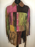 Rare 1960s Suede Patchwork Fringed Jacket - Size S