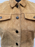 womens jacket  womens  waistcoat  vintage  Urban Village Vintage  urban village  tan  Suede Jacket  Suede  sleevless  press stud fastening  press stud  pockets  cut off  chest pockets  70s  1970s  12