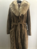 1970s Belted Suede Sheepskin Coat by London Leatherwear - Size 12