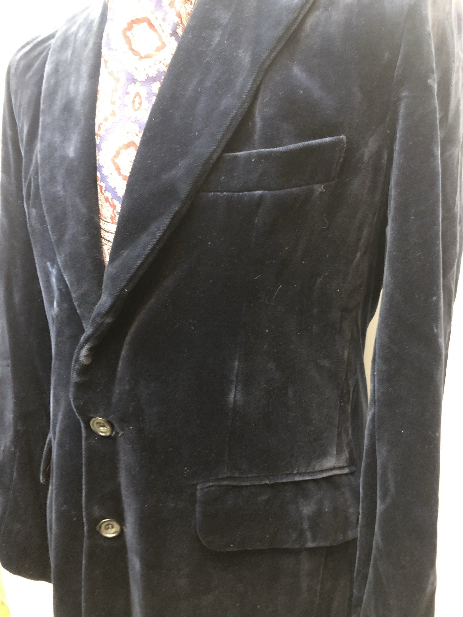 wool  vintage  velvet  Urban Village Vintage  urban village  pockets  mens  M  long sleeve  jacket  button  blue  Blazer  70s  1970s