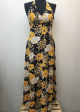 1970s Floral Print V-Neck Sleeveless Maxi Dress - Size 8