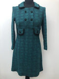 zip back  zip  womens  vintage  Urban Village Vintage  urban village  long sleeve  long  green  double breasted  decorative buttons  check pattern  check dress  Belted waist  60s  1960s  10