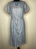 Vintage 1960s Lace Embellished Evening Dress in Lilac and Blue - Size UK 16