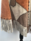 womens  western  vintage  S  poncho  penny collar  patchwork  navajo  Multi  leather  hooded  hippy  fringed  cream  coat  cape  brown  boho  bohemian  70s  60s  1970s  1960s urban village vintage