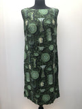 womens  waist belt  vintage  vase print  Urban Village Vintage  short sleeved  short sleeve  shift dress  Green  50s  1950s  10
