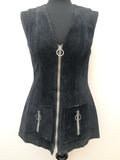 1960s Suede Zip Front Long Waistcoat in Black - Size 8