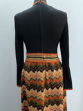 zig zag  womens  vintage  swing dress  ribbed  retro  orange  missoni  maxi dress  maxi  long sleeve  long dress  dress  chevron  12  10-12  10