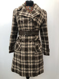 1970s Brown Belted Check Coat by Flagship Model - Size 10