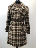 womens  waist belt  vintage  Flagship Model  fitted waist  double breasted  decorative pockets  checked  check coat  brown  Belted waist  70s  1970s  10