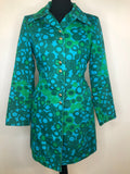 womens jacket  womens coat  womens  vintage  Urban Village Vintage  urban village  retro  psychedelic  psych  long length coat  green  coat  circle print  button front  blue  60s  1960s  10