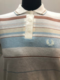 Vintage 80s Fred Perry Striped Polo Top in White - Size UK 14