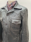 vintage  Urban Village Vintage  urban village  retro  ren  pockets  Navy  MOD  Mens jacket  mens  M  long sleeves  long sleeve  Leather  Jacket  collar  chest pockets  button down  button  big collar  70s  1970s