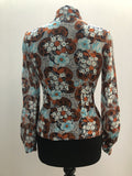 womens  vintage  Urban Village Vintage  top  orange  multi  floral print  dagger collar  Blue  blouse  8  70s  1970s