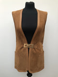 womens  waistcoat  vintage  Urban Village Vintage  urban village  suede  square buckle  long waistcoat  leather trim  leather  brown  70s  70  1970s