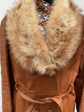womens  waist belt  vintage  Urban Village Vintage  urban village  tan  soft leather  short sleeved  made in england  long sleeves  long sleeve  long coat  long  Leather Jacket  Leather Coat  Leather  Jacket  full length  faux fur  faux collar  faux  double breasted coat  double breasted  button down  button  brown  Belted waist  belted jacket  belted  belt  70s  1970s  12