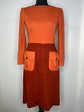 Vintage 1960s Long Sleeved Mod Midi Dress in Orange and Burgundy - Size UK 10
