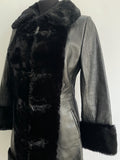 Wrangler  Winter Coat  winter  vintage  Urban Village Vintage  urban village  long sleeves  long sleeved  long sleeve  long length coat  long length  Leather Jacket  Leather Coat  Leather  hook and eye  faux fur  collared  Black Leather  60s  1960s  10