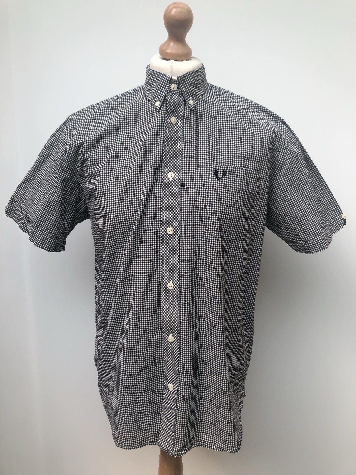 Urban Village Vintage  short sleeved  Shirt  MOD  Mens Shirts  mens  L  Gingham  Fred Perry  check  button down collar