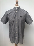 Fred Perry Short Sleeved Gingham Button Down Collar Shirt - Size L