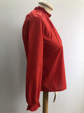 womens  vintage  Urban Village Vintage  top  ruffle sleeves  ruffle neck  red  high neck  blouse  beagle collar  70s  1970s  10