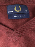 vintage  V-Neck  Urban Village Vintage  urban village  red  mens  m  logo  lambswool  knitwear  knitted  knit  Fred Perry  embroidered logo  burgundy logo  burgundy