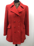 Vintage 1970s Red Wool Double Breasted Coat by West of England - Size UK 14