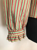womens  Windsmoor  vintage  Victorian style  Victorian  Urban Village Vintage  urban village  Stripes  retro  Red  long sleeve  high neck  Green  frill neck  frill cuffs  collar  blue stripe  blouse  70s  1970s  10