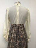 womens  waist belt  vintage  victorian style  velvet bow  Urban Village Vintage  midi dress  midi  hippie  floral print  dress  cream  brown  boho  bohemian  70s  1970s  12