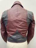 zinaldi  XS  womens  vintage  stitch detailing  stitch detail  retro  red stitching  Navy  Mens jacket  mens  long sleeve  leather stitch  Leather Jacket  Leather Coat  Leather  cropped  collar  button down  button  burgundy  big collar  Beagle collar  70s  60s  1970s  1960s  12