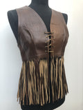 womens  vintage  Urban Village Vintage  urban village  Suede Jacket  suede fringing  Suede  stitch detailing  stitch detail  sleevless  retro  Jacket  fringing  fringed  fringe  festival  dark brown  coat  brown stitch  brown  boho  bohemian  8  70s  1970s