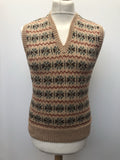 XS  Wool Blend  wool  vintage  vest  v neck  Urban Village Vintage  urban village  Tank Top  tank  sweater  sleevless  patterned  pattern  multi  mens  Lightweight Knit  knitwear  knitted  knit  fine knit  fairisle  fair isle  elasticated  brown  40s  1940s