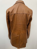 vintage  Urban Village Vintage  urban village  Three Button  stitch detailing  stitch detail  safari style  Safari jacket  safari  mens  long sleeves  long sleeve  leather stitch  Leather  L  Jacket  caramel  button down  button  brown stitch  brown  70s  70  3 button  1970s