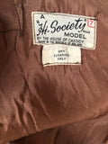 womens  waist belt  vintage  Urban Village Vintage  long sleeve  frilly  frill detail  dress  brown  60s  1960s  10