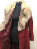 womens  vintage  Urban Village Vintage  suede  sheepskin  red  Loewe  Jacket  fur collar  fox fur  coat  70s  70  1970s  12