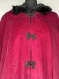 wool  womens  winter  vintage  Urban Village Vintage  sheepskin trim  red  maxi  long length coat  long length  jacket  hooded  corduroy  christmas  cape jacket  cape  60s  1960s