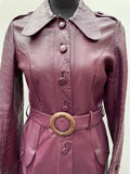 womens mac  womens jacket  womens coat  womens  waist belt  vintage  Urban Village Vintage  urban village  retro  purple  pockets  MOD  long length coat  long length  length  Leather Jacket  Leather detailing  Leather Coat  Leather  Jacket  coat  button down  button  Belted waist  belted jacket  belted  belt  60s  1960s  12
