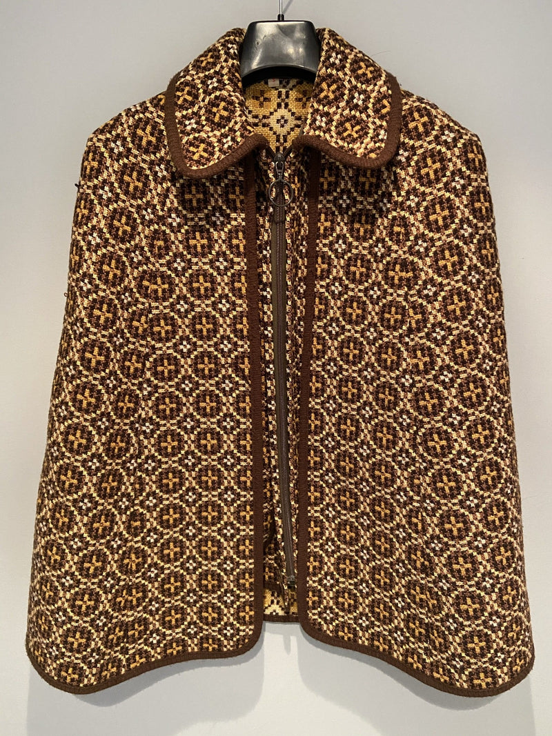 Vintage 1960s Welsh Wool Tapestry Cape & Gilet Set Brown Yellow Urban Village