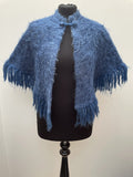 Wool Blend  womens  vintage  Urban Village Vintage  urban village  One Size  mohair  fringed  fringe  cape  blue  60s  1960s