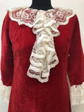womens  vintage  velvet  Urban Village Vintage  scallop edge lace  ruffles  red  lace sleeves  lace ruffle  lace collar  dress  60s  1960s  10