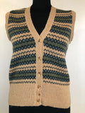 1970s Patterned Button Front Knitted Vest - Size UK 12