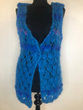 1970s Mohair Crochet Open Cardigan in Blue - Size UK 10