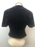 womens  vintage  velvet  Urban Village Vintage  polyester  mini dress  fitted  crop top  button front  blouse  black  angel sleeve  60s  6  1960s