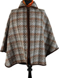 Vintage 1960s Welsh Woollens Diamond Pattern Zip Front Tapestry Cape in Brown by Dillad Coracle - Size M