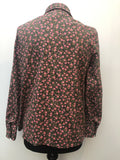 womens shirt  womens  vintage  Urban Village Vintage  urban village  Shirt  rose print  pink  long sleeve  Green  floral shirt  floral print  collar  button down  button  blouse  60s  1960s  12  10/12  10
